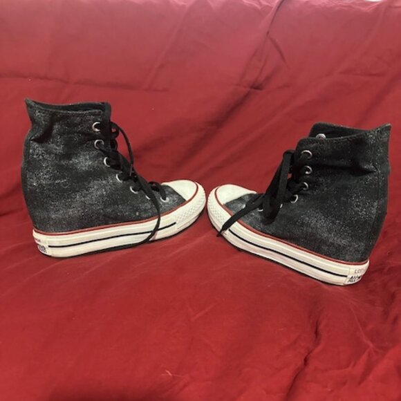 Converse Women All Star Platform Hidden Wedge Heel Chuck Taylor Black Sparkle - Picture 2 of 6